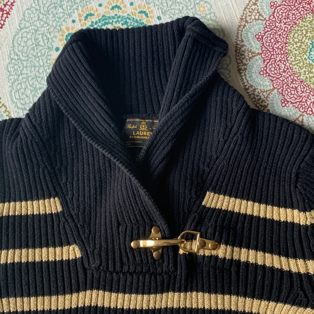 Ralph Lauren Black Label Ribbed Cotton Sweater with Gold Metallic Threads M - Picture 3 of 15